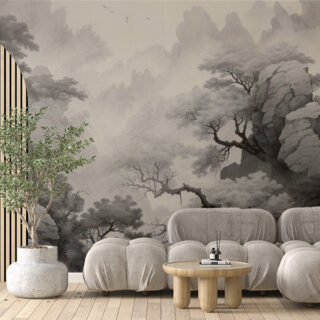 Woodland Serenity Japandi Style Wallpaper