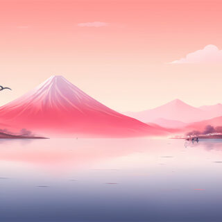 Elegant Mount Fuji Scenery Wallpaper in Japandi Style