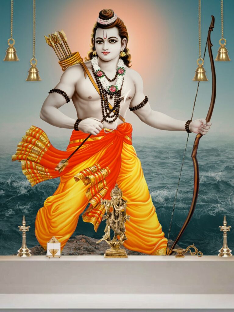 Ram ji With Dhanush and Baan Portrait Wallpaper for Wall - Magicdecor®