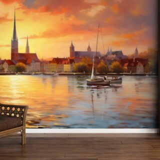 Beautiful Old Town Scenery Painting Wallpaper for Wall