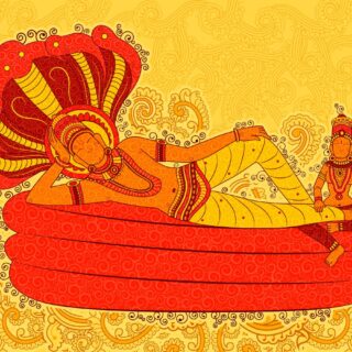 Jai Shri Hari, Bhagwaan Vishnu and Mata Laxmi Wallpaper in India Art Style for Wall