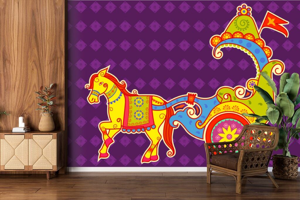 Rath, Chariot in Indian Art Style Wallpaper for Wall - Magicdecor®