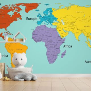 7 Continents and Countries World Map Wallpaper Mural