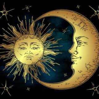Antique Style Golden Sun and Moon Wallpaper Mural for Wall