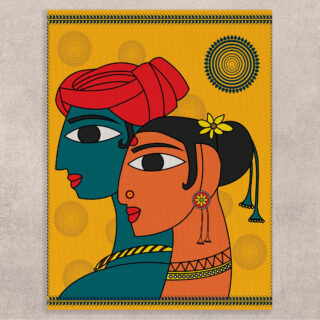 Radha Krishna Painting on Canvas Kalighat Art Style