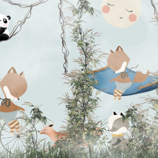 Happy Bachpan, Beautiful Panda and Fox Wallpaper for Wall