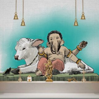 Ganesh ji Portarit Art Wallpaper With A Calf