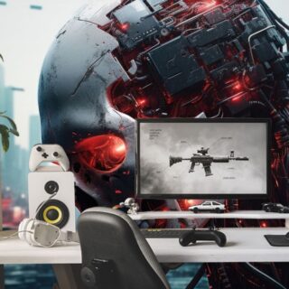 Robotic Skull with Circuitry Wallpaper Mural