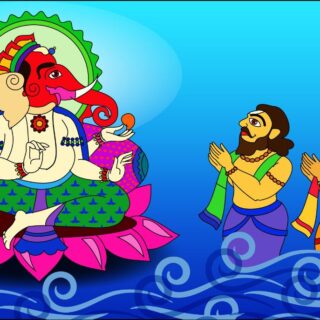 Bhagwan Ganesh ji and Devotees Phad Art Wallpaper Mural