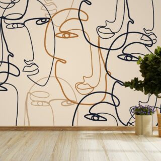 Faces, Minimalist Abstract Aesthetic Style Wallpaper Mural