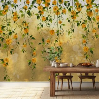 Golden Camellia Elegance Wallpaper for Wall, Aesthetic Wallpaper