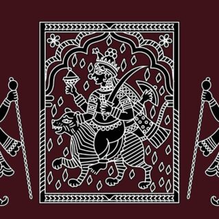 Maa Kali Sitting on a Tiger in Pinguli Folk Art Style Wallpaper for Wall