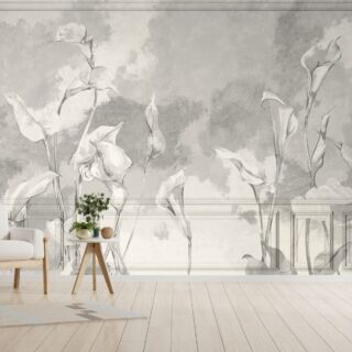 Saanjh, Classic White Floral Wallpaper With Moulding Effect for Wall