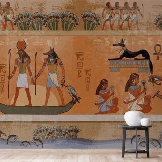 Egyptian Gods and Pharaohs Hieroglyphic Carvings Wallpaper Mural