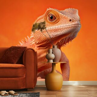 Chameleon Lizard in Wallpaper for Wall in Peach Fuzz Color Theme