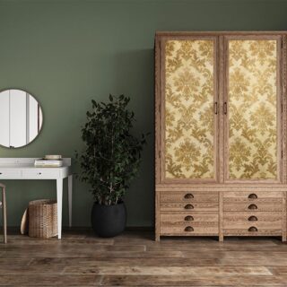 Luxurious Golden Damask Pattern Furniture Wallpaper