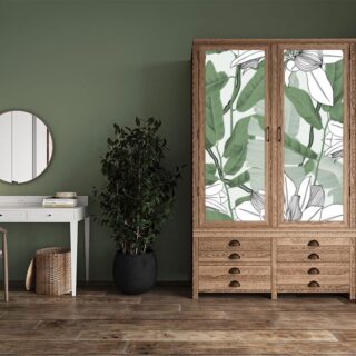Tranquil White Flowers and Banana Leaves Furniture Wallpaper