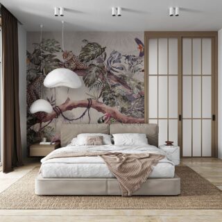 Leopard and Flamingo Oasis Wallpaper Mural