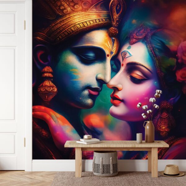 Chitchor, Divine Colorful Radha Krishna Painting Wallpaper - Magicdecor®