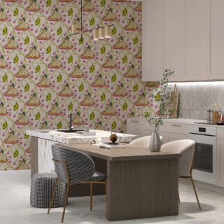 Lotus Garden Pichwai Cow with Mor Pankh Vastu Wallpaper, Vastu Wallpaper