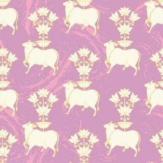 Sacred Pichwai Cow with Lotus Vastu Wallpaper