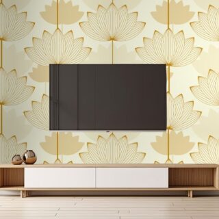 Asian Style Lotus Flower Gold Ivory Shades Wallpaper Design
