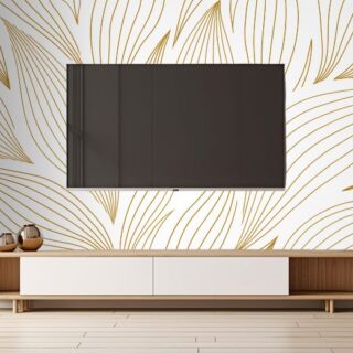 TV Unit Luxurious Leaves Line Art Wallpaper