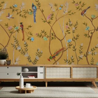 TV Unit Orange Chinoiserie Wallpaper Mural