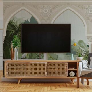 3D Watercolor Landscape Garden Arch Wallpaper