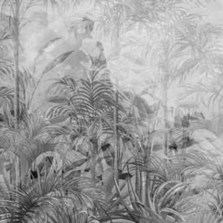 Wabi Sabi Black and White Tropics in Watercolor Style Mural Wallpaper