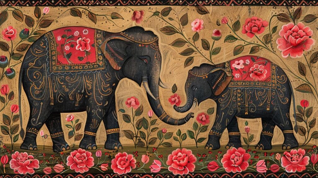 Gaja Upvan, Madhubani Painting of Elephants Mural Wallpaper - Magicdecor®