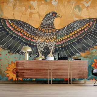 Garudah, Madhubani Bharni Style Painting of an Eagle Wallpaper Mural