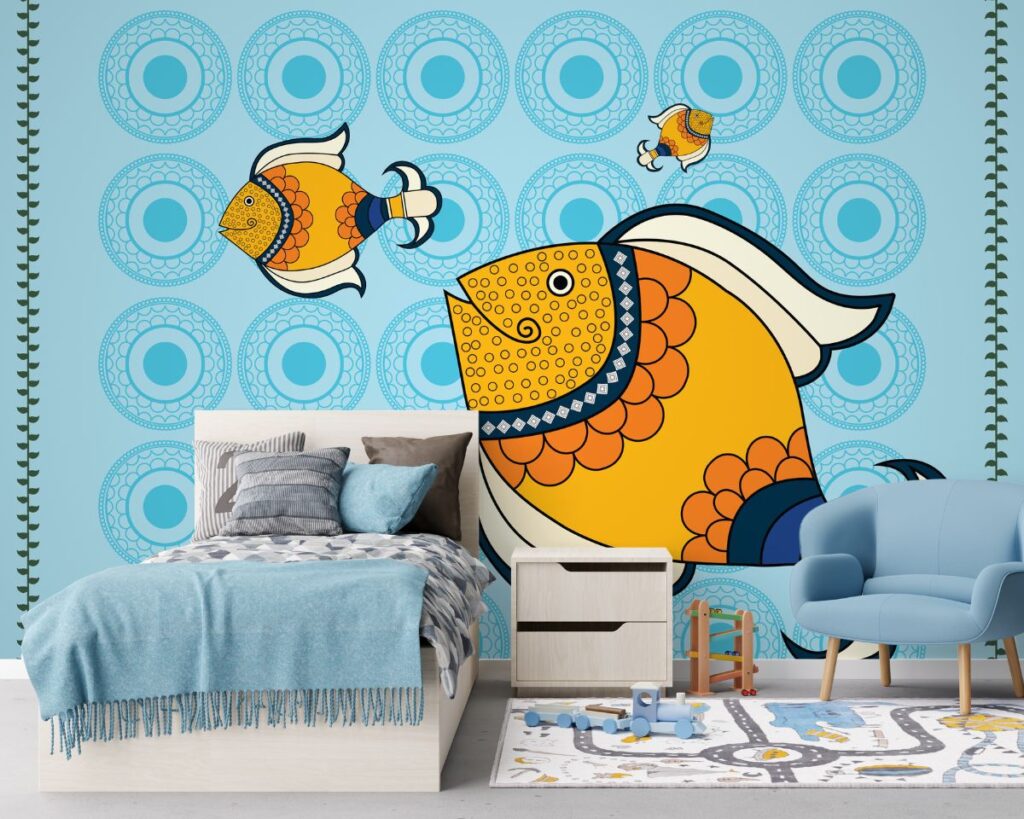 Jal Ki Rani, Beautiful Madhubani Fish Painting Wallpaper Mural ...
