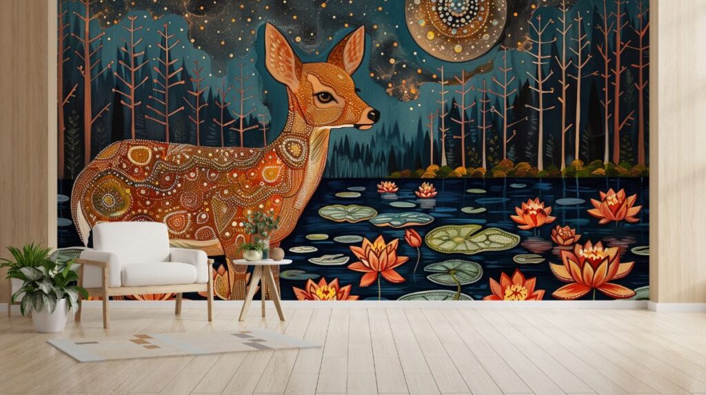 Kasturi Mruga, Madhubani Bharni Style Painting Wall Mural Wallpaper ...