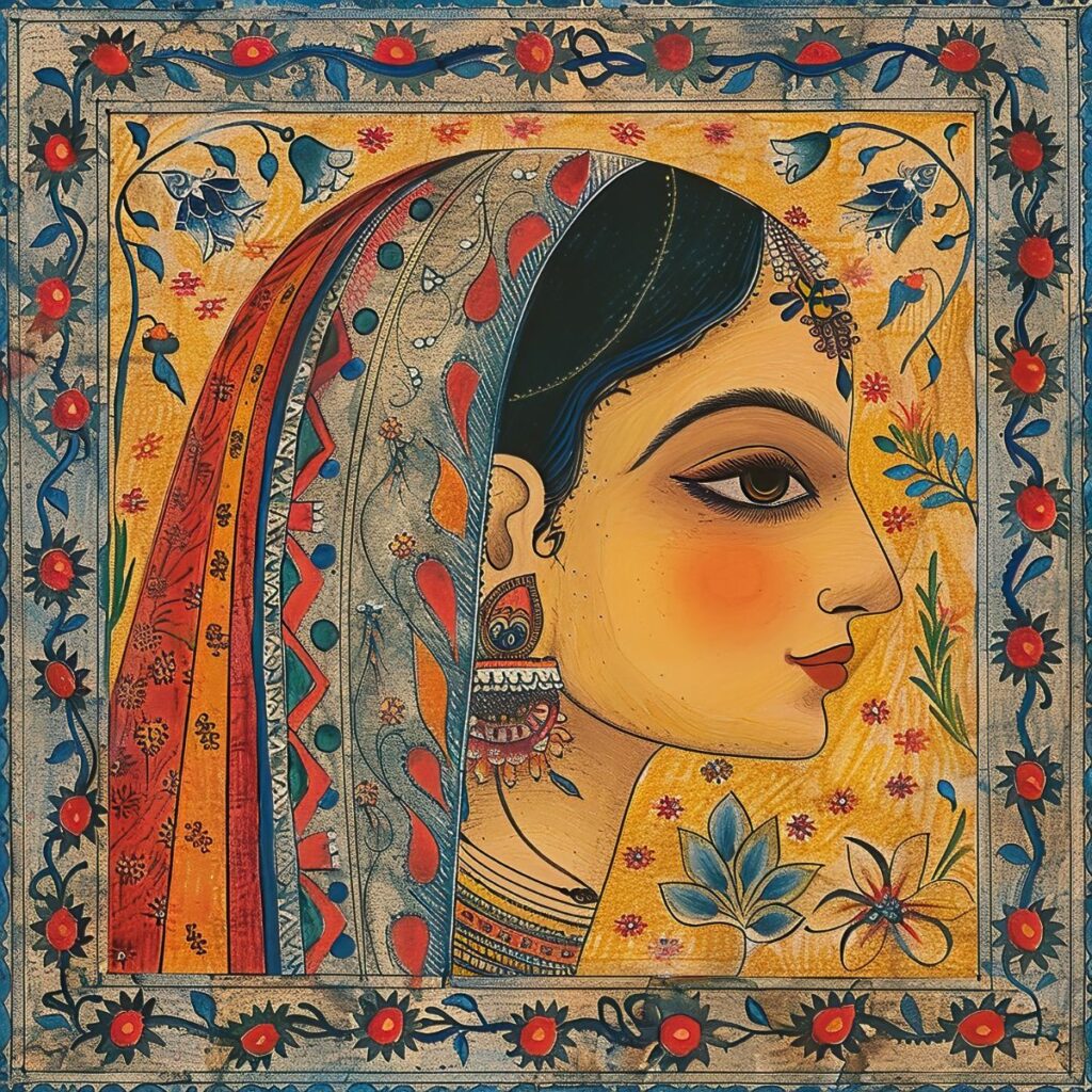 Maharani, Madhubani Art Painting of a Woman Mural Wallpaper - Magicdecor®