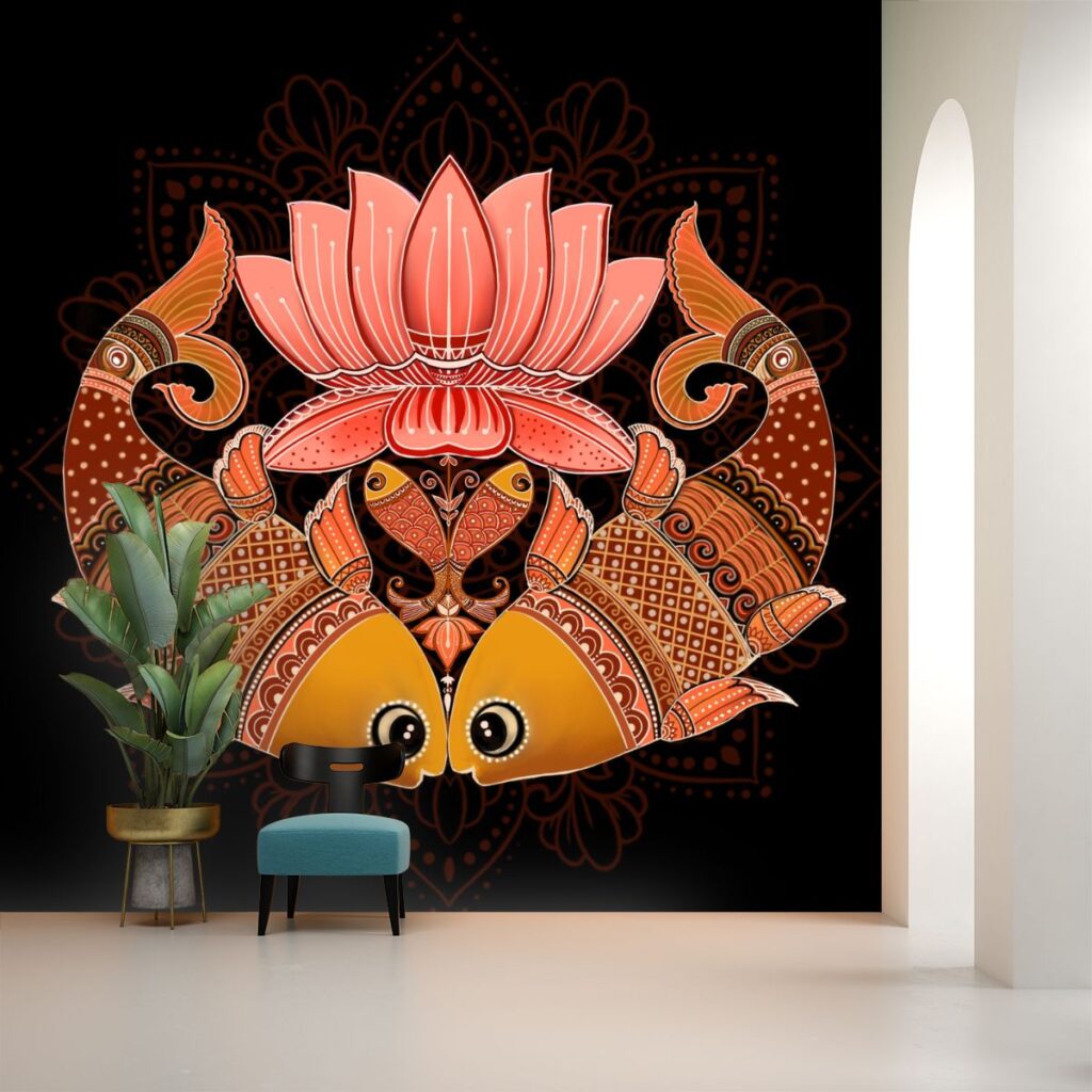 Matsya, Fishes Madhubani Style Painting Wallpaper Mural - Magicdecor®