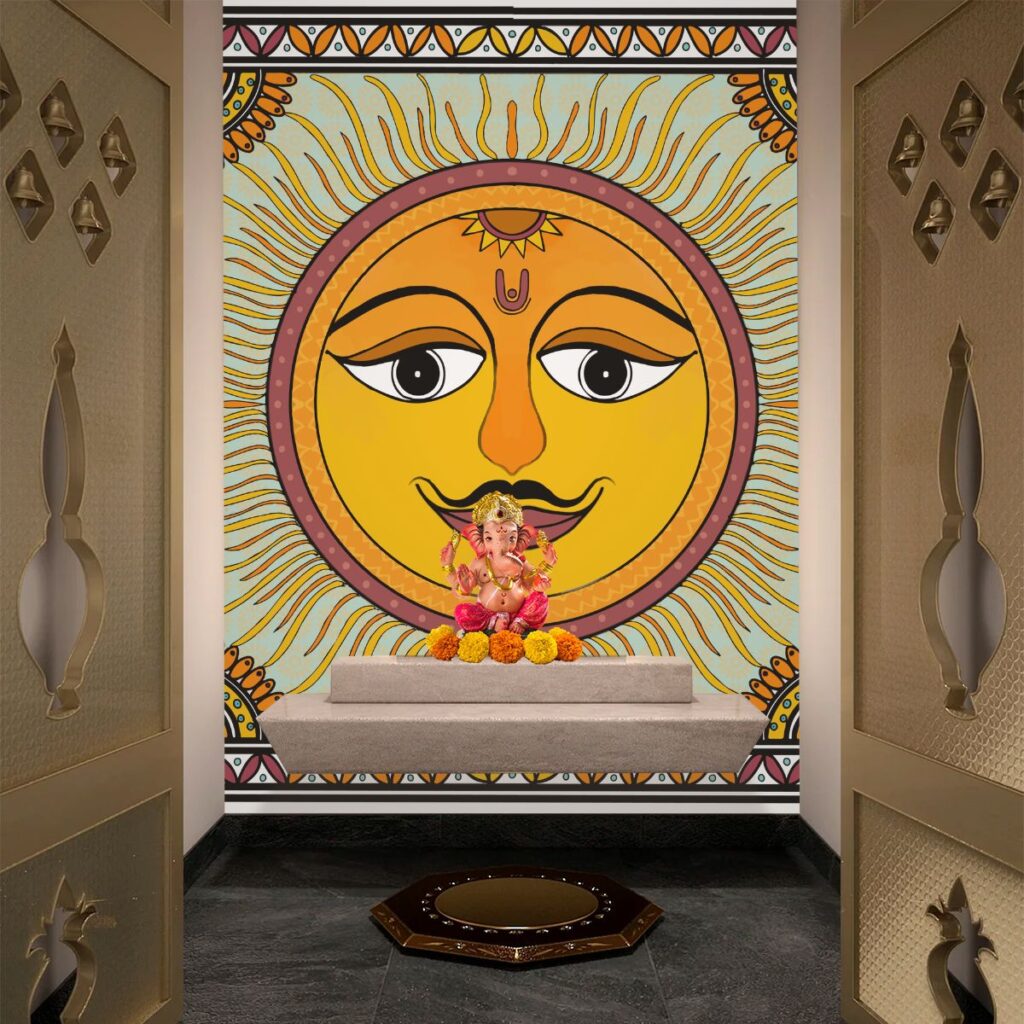 Surya Dev, Madhubani Sun Painting Wallpaper for Wall Magic Decor