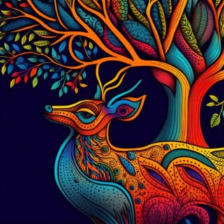 Tribal Flora and Fauna Gond Art Wallpaper Mural