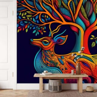 Tribal Flora and Fauna Gond Art Wallpaper Mural