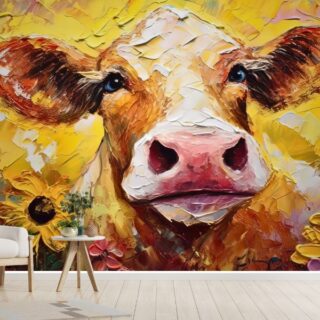 Painting of a Cute Cow Wallpaper Mural