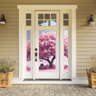 3D Effect Beautiful Pink Tree Wallpaper Mural for Door