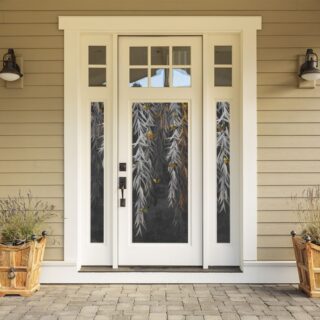 Serene Hanging Leaves With Butterflies Wallpaper Mural for Door