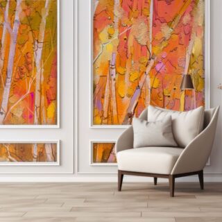 Colorful Trees Painting Mural Wallpaper for Moulding Frames