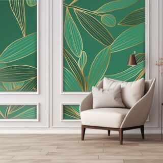 Luxury Gold and Green Olive Leaf Mural Wallpaper