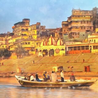 Varanasi Ghat Mural Wallpaper for Wall Moulding Frames