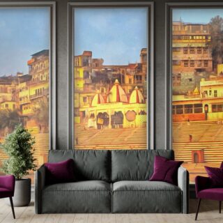 Varanasi Ghat Mural Wallpaper for Wall Moulding Frames