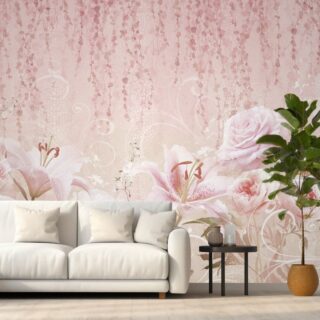 Beautiful Roses and Lilies Fresco Wallpaper Mural