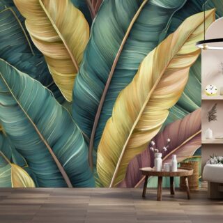 Gold and Green Leafy Retreat Wallpaper Mural