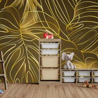Luxurious Golden Tropical Leaves Mural Wallpaper