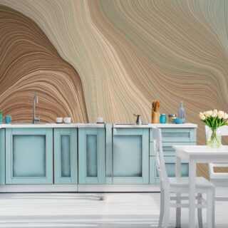 Subtle Header with a Gracefully Curved Wallpaper Mural